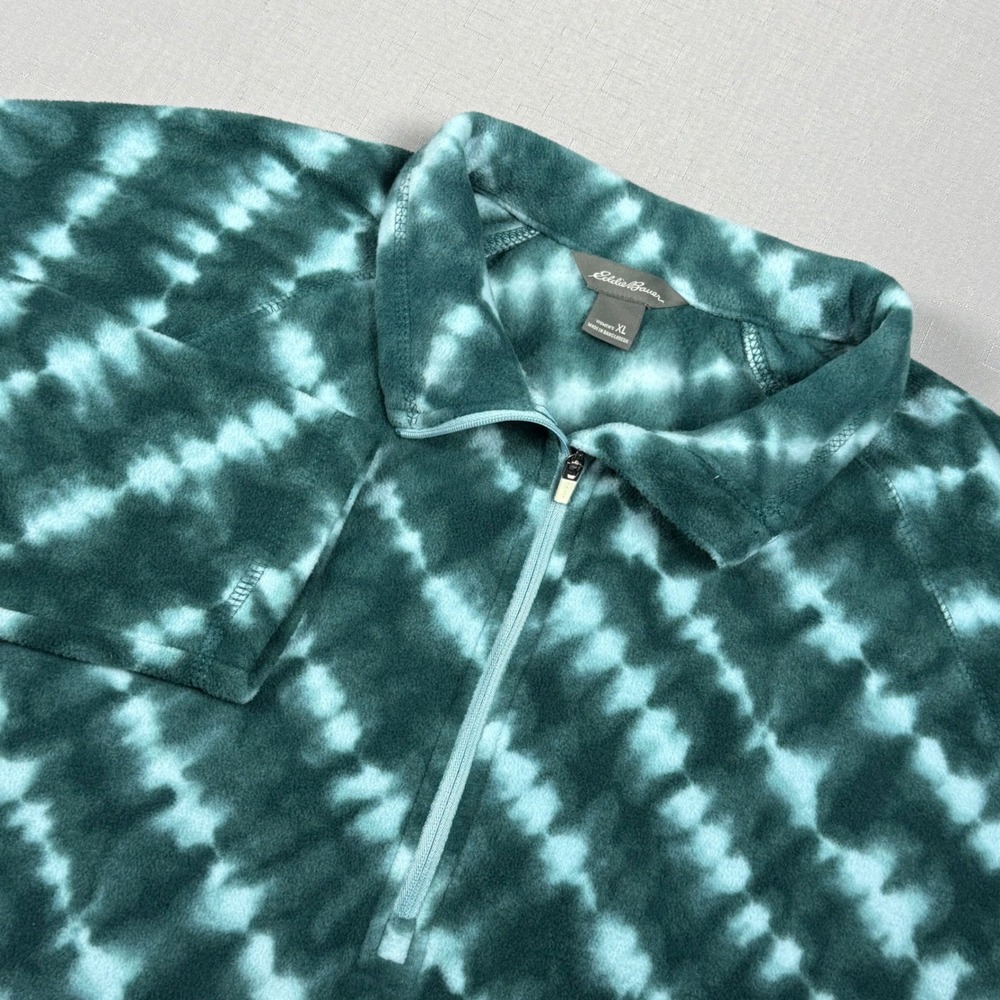 Eddie Bauer Womens XL Fleece Pullover Green Tie Dye Quarter Zip Mock Neck Raglan